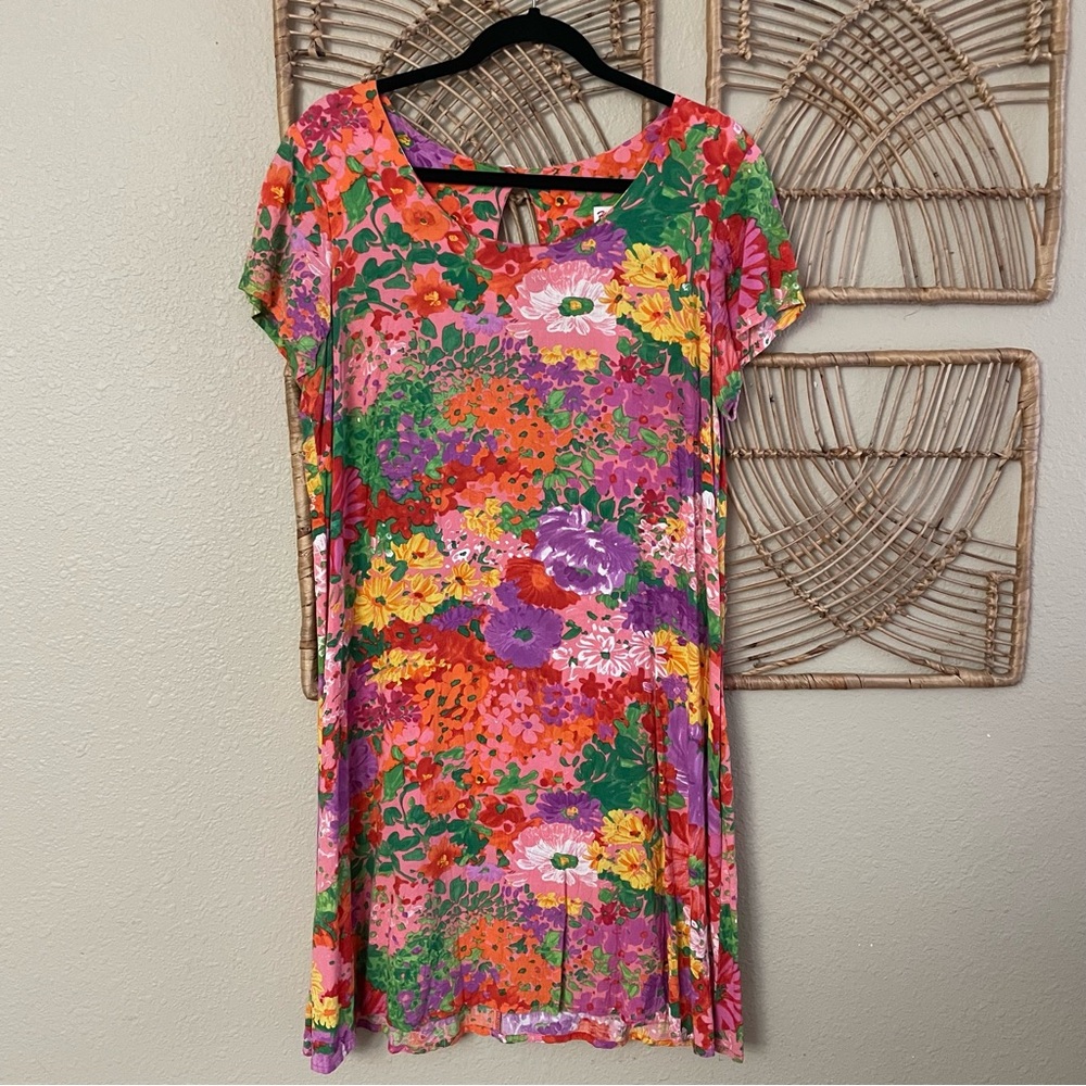 VTG Jams World Hula Moon In Bloom Floral Aloha Hawaiian Dress Artsy Women's Sz L
